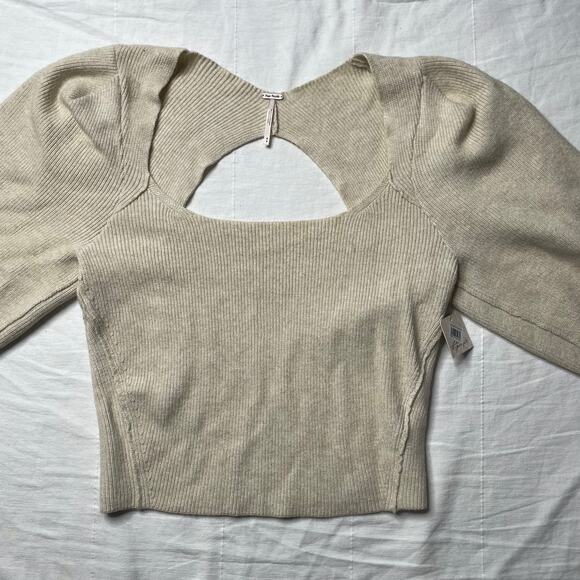 NWT Free People Saffron Open Back Knit Sweater Cream Beige Size Medium - Picture 2 of 7